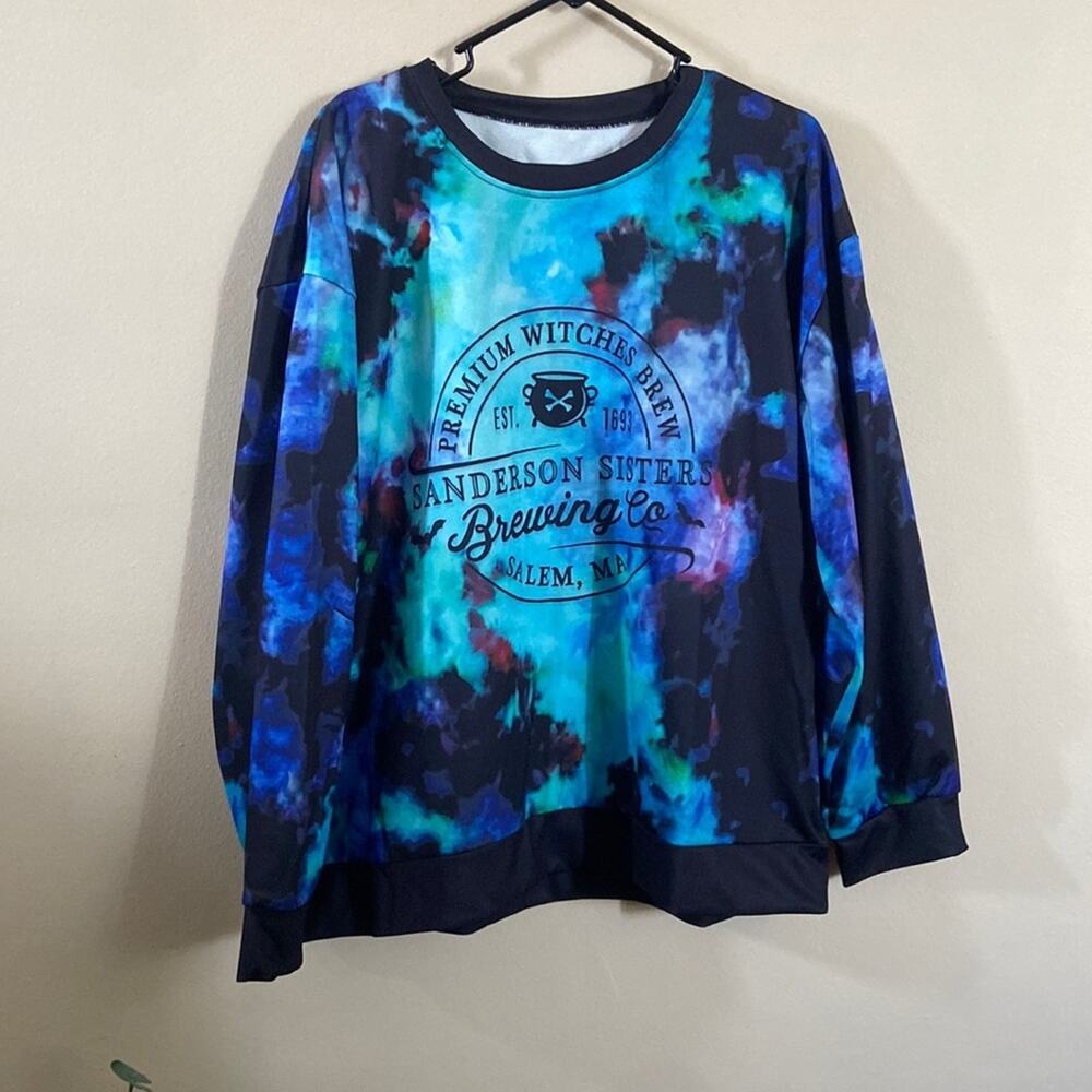 New Blue Green Tie Dye Long Sleeve Sweat Shirt Pullover Witchy Goth Halloween XL